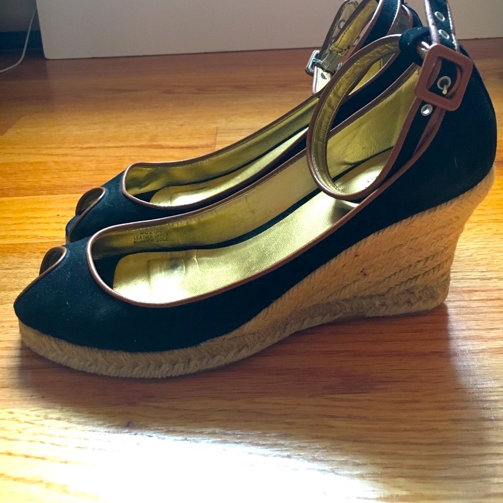 J. Crew black open toe espadrille wedges
